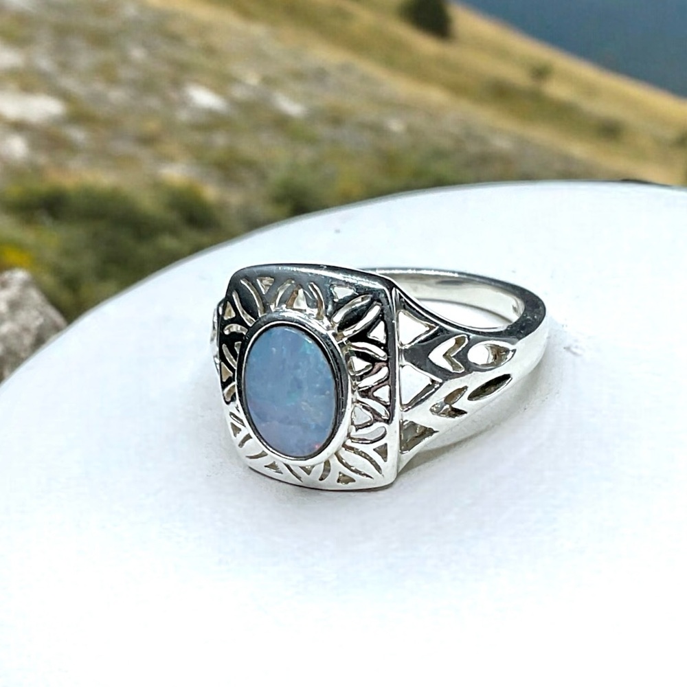 🌺Vintage Sterling & Genuine Opal Ring - Picture 6 of 11